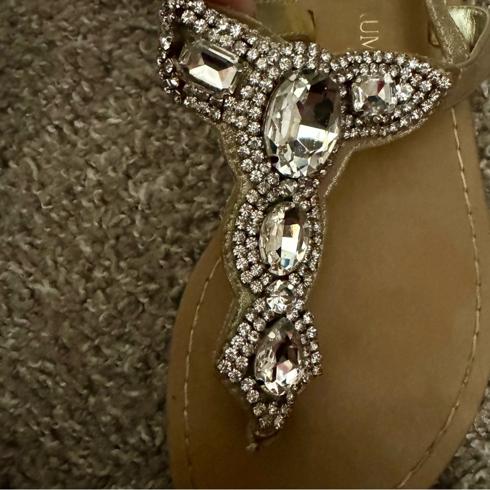 Ivanka Trump Rhinestone Gemstone Sandals Summer Neutral Taupe Tan Beige - Picture 3 of 8